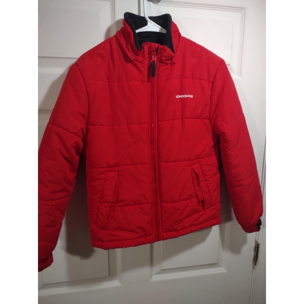 London Fog Boys Red Puffer Jacket Full Zip Fleece Lined Winter Coat Size M 10-12
